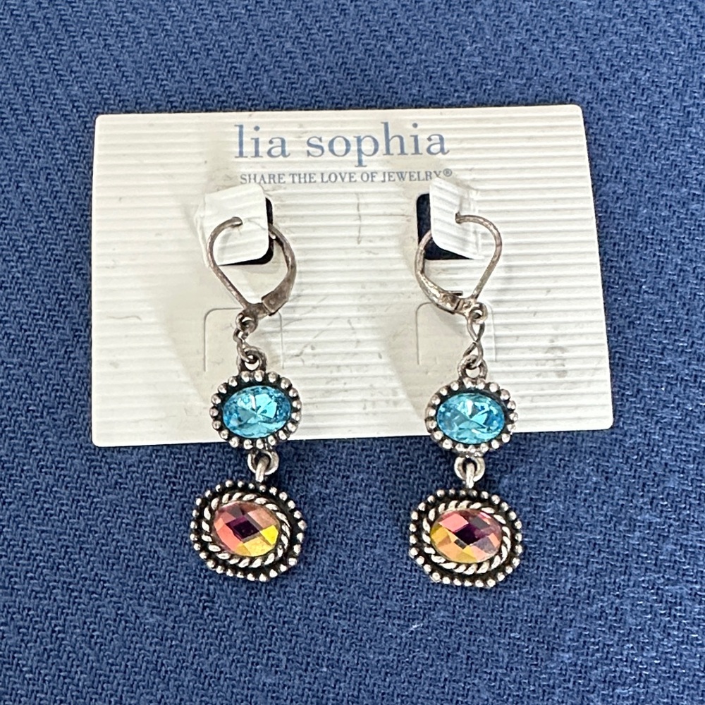 Lia Sophia Silver Earrings with Blue and Multi-colored Stones